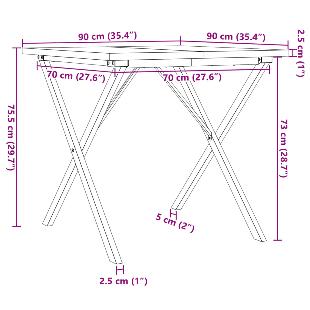 vidaXL Tavolo da Pranzo Telaio a X 90x90x75,5 cm Massello Pino e Ghisa