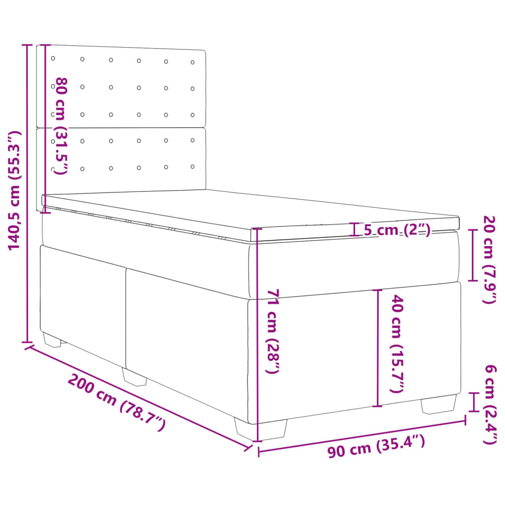 vidaXL Giroletto a Molle con Materasso Rosa 100x200 cm in Velluto