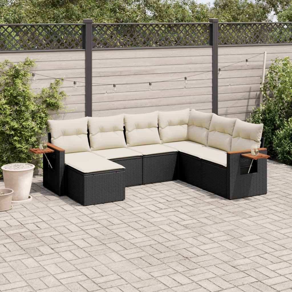 vidaXL Set Divani da Giardino con Cuscini 7pz Nero Polyrattan