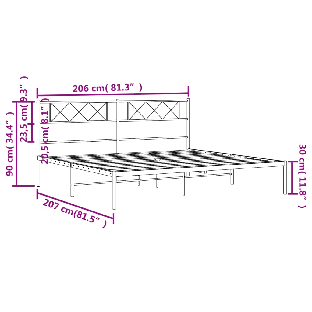 vidaXL Giroletto con Testiera in Metallo Nero 200x200 cm