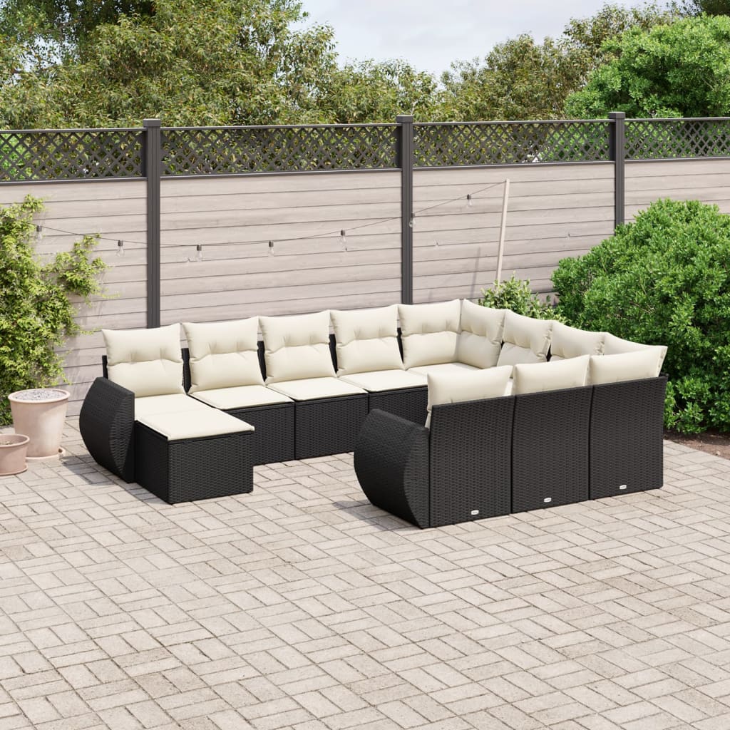 vidaXL Set Divani da Giardino 11 pz con Cuscini in Polyrattan Nero