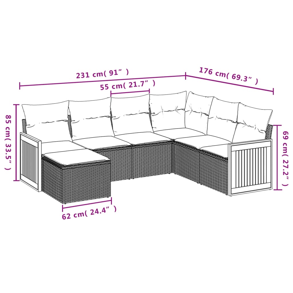 vidaXL Set Divani da Giardino con Cuscini 7pz Nero Polyrattan