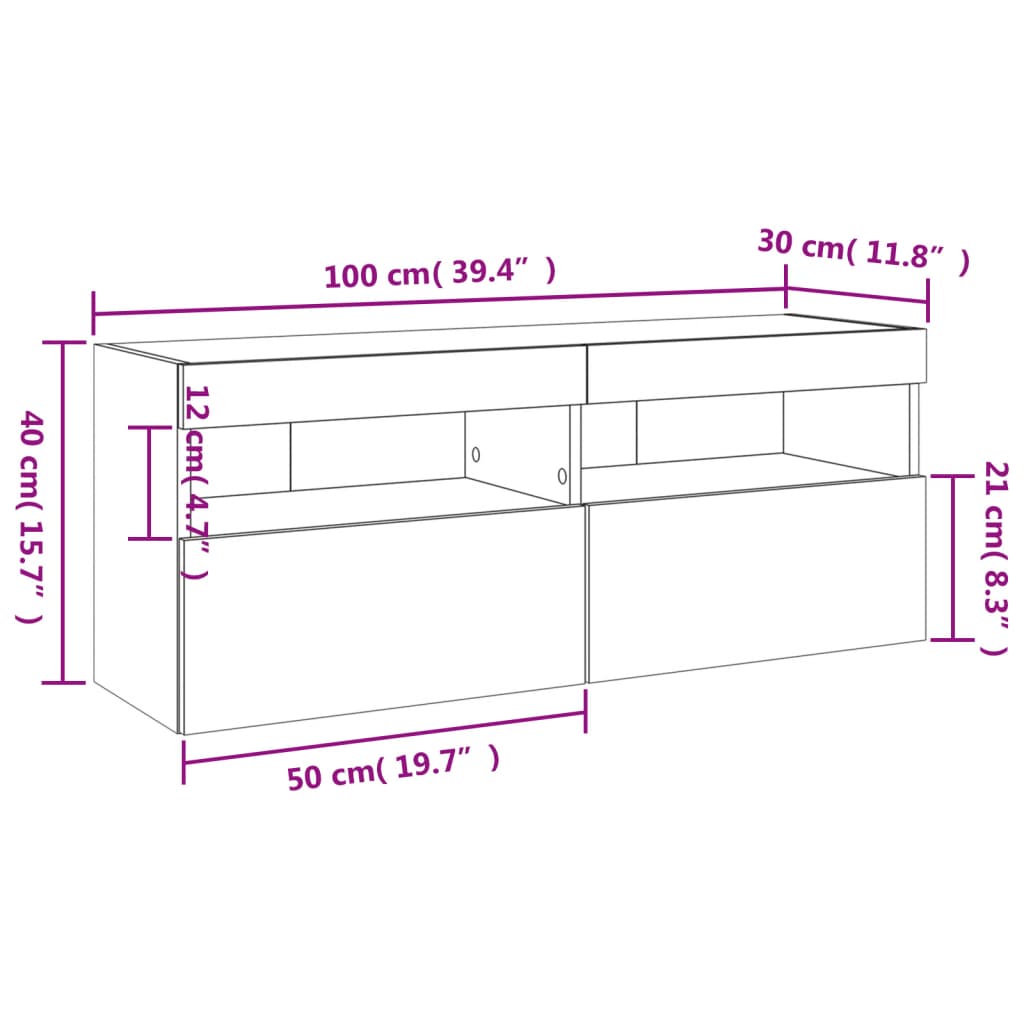 vidaXL Mobile TV a Parete con Luci LED Bianco 100x30x40 cm