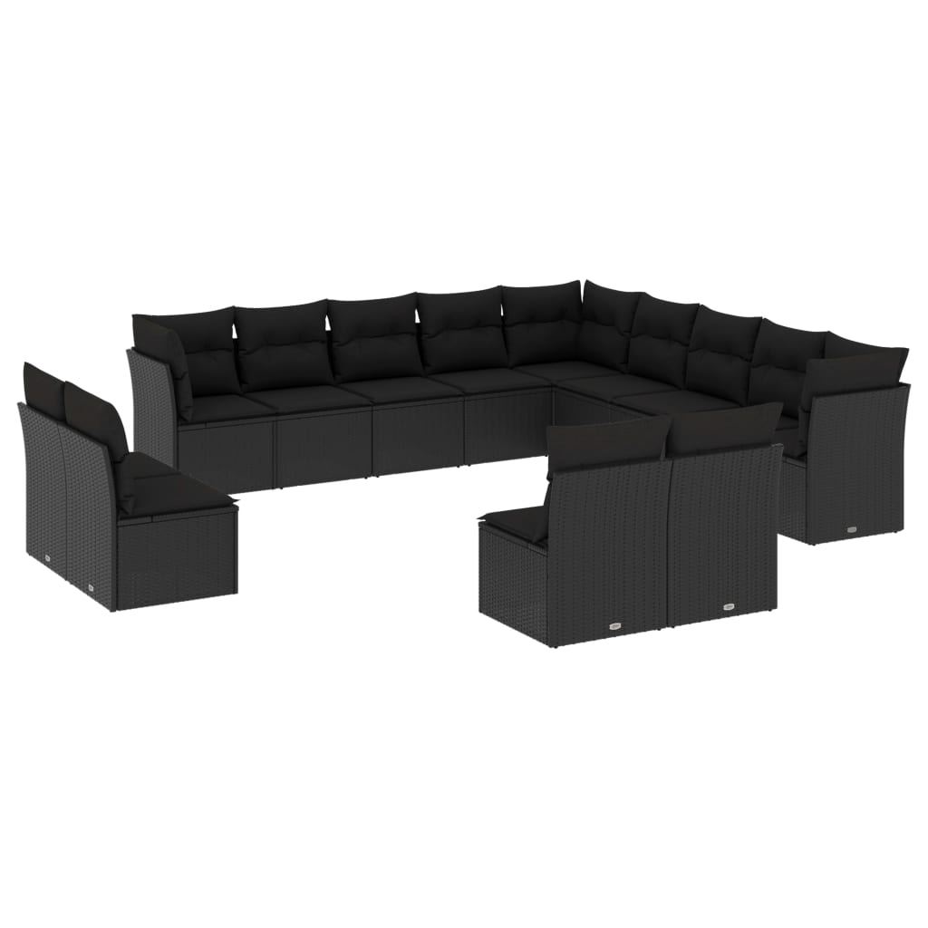 vidaXL Set Divani da Giardino 13pz con Cuscini Nero in Polyrattan