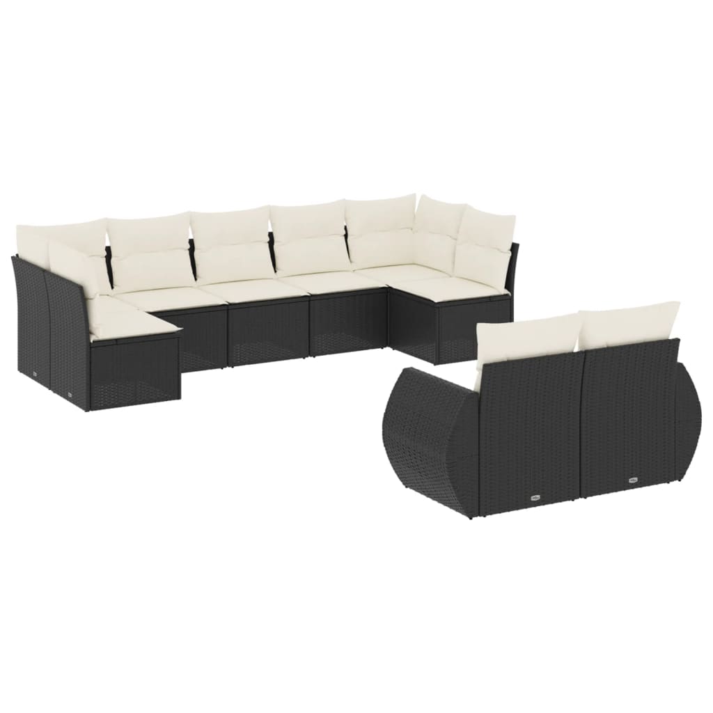 vidaXL Set Divani da Giardino 9 pz con Cuscini Nero in Polyrattan