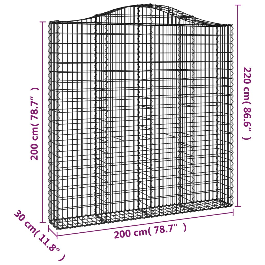 vidaXL Cesti Gabbioni ad Arco 6 pz 200x30x200/220 cm Ferro Zincato