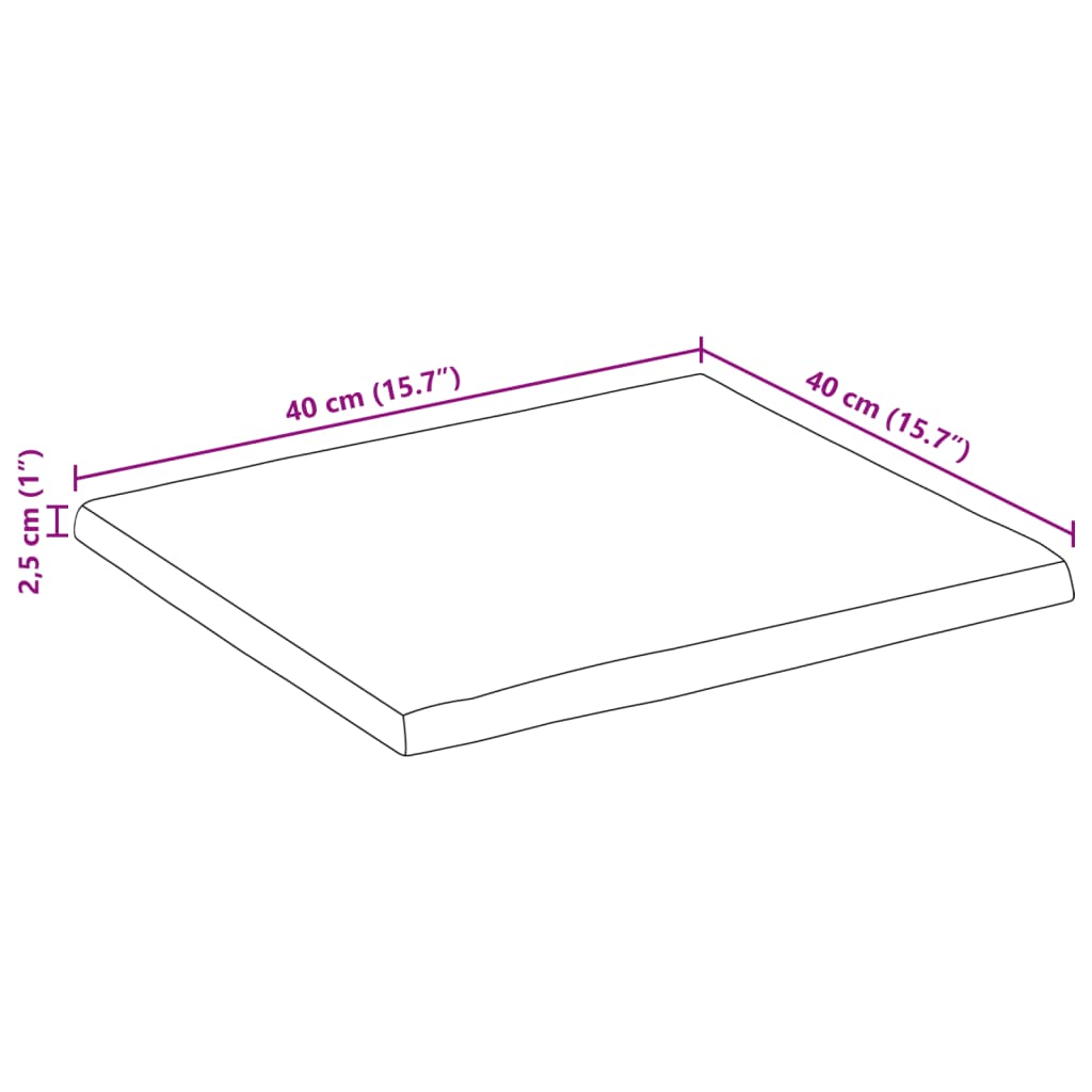 vidaXL Piano Tavolo Bordi Vivi 40x40x2,5cm Massello Mango Grezzo