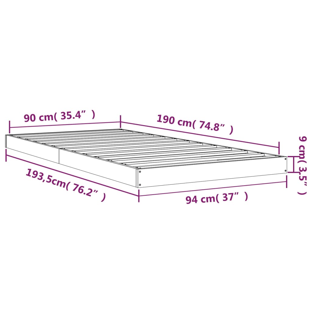 vidaXL Giroletto Nero 90x190 cm Single in Legno Massello di Pino