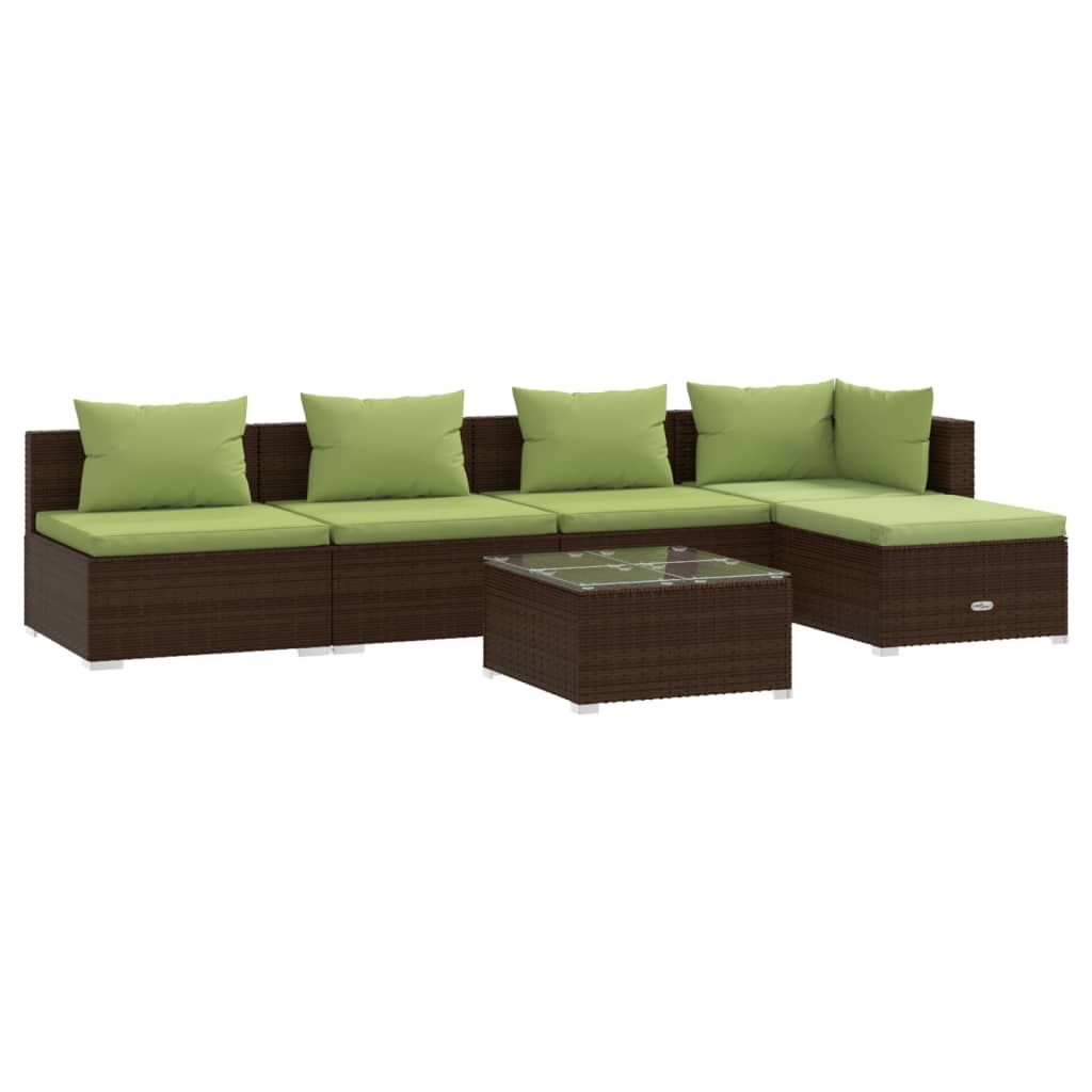 vidaXL Set Divani da Giardino 6 pz con Cuscini in Polyrattan Marrone