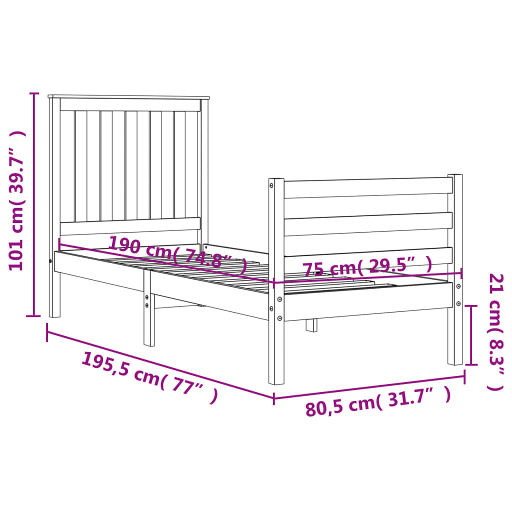 vidaXL Giroletto con Testiera Bianco Small Single Legno Massello