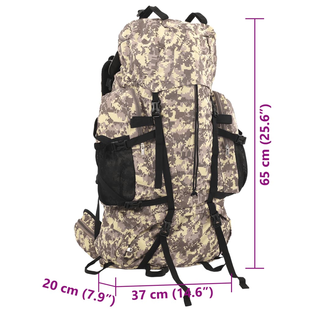 vidaXL Zaino da Trekking Cammello Mimetico 60 L in Tessuto Oxford