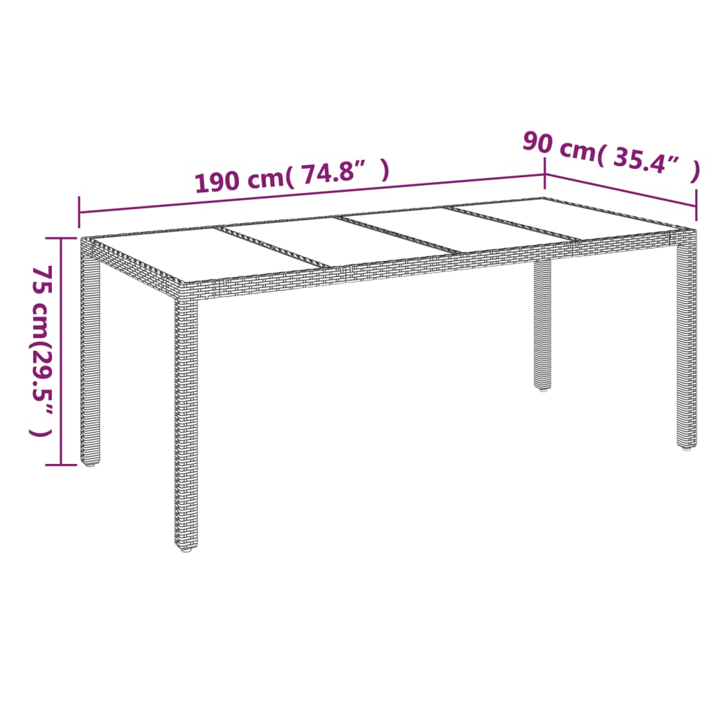 vidaXL Tavolo da Giardino Piano in Vetro Nero 190x90x75 cm Polyrattan