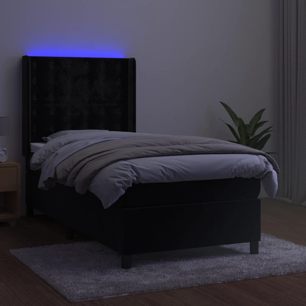 vidaXL Letto a Molle con Materasso e LED Nero 100x200 cm in Velluto