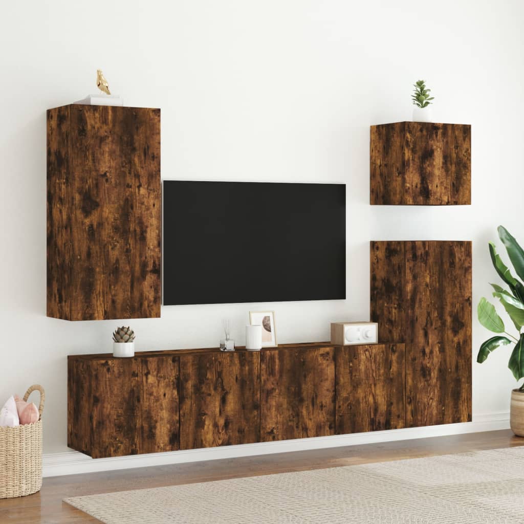 vidaXL Mobili TV a Parete 2pz Rovere Fumo 80x30x41 cm