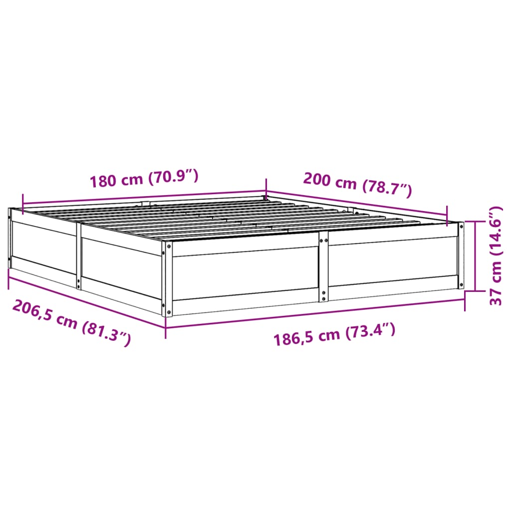 vidaXL Letto senza Materasso 180x200 cm in Legno Massello di Pino