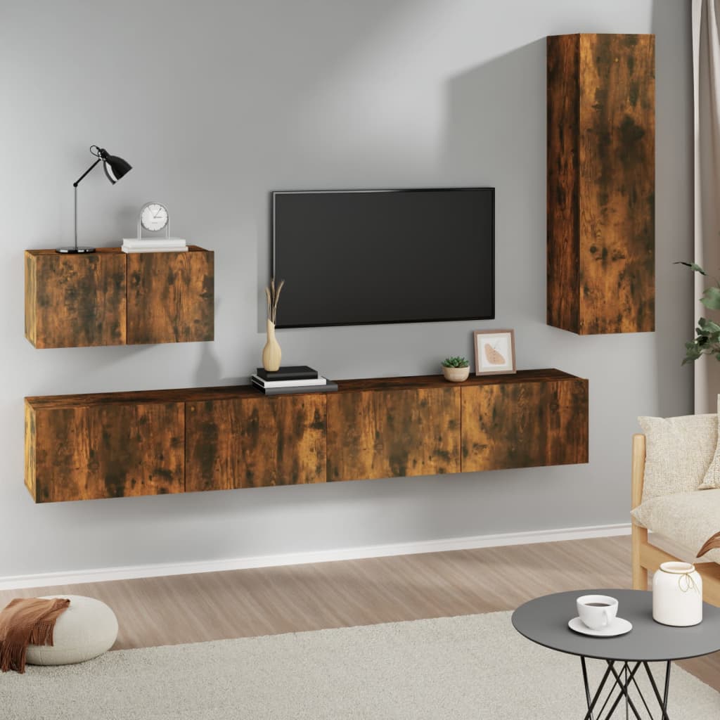 vidaXL Set di Mobili Porta TV 4 pz Rovere Fumo in Legno Multistrato