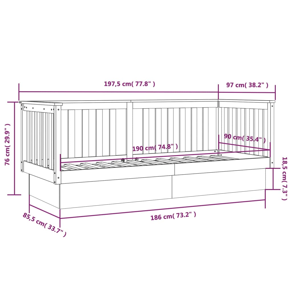 vidaXL Dormeuse Ambra 90x190 cm in Legno Massello di Pino