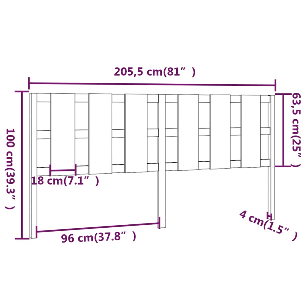 vidaXL Testiera per Letto 205,5x4x100 cm Legno Massello di Pino