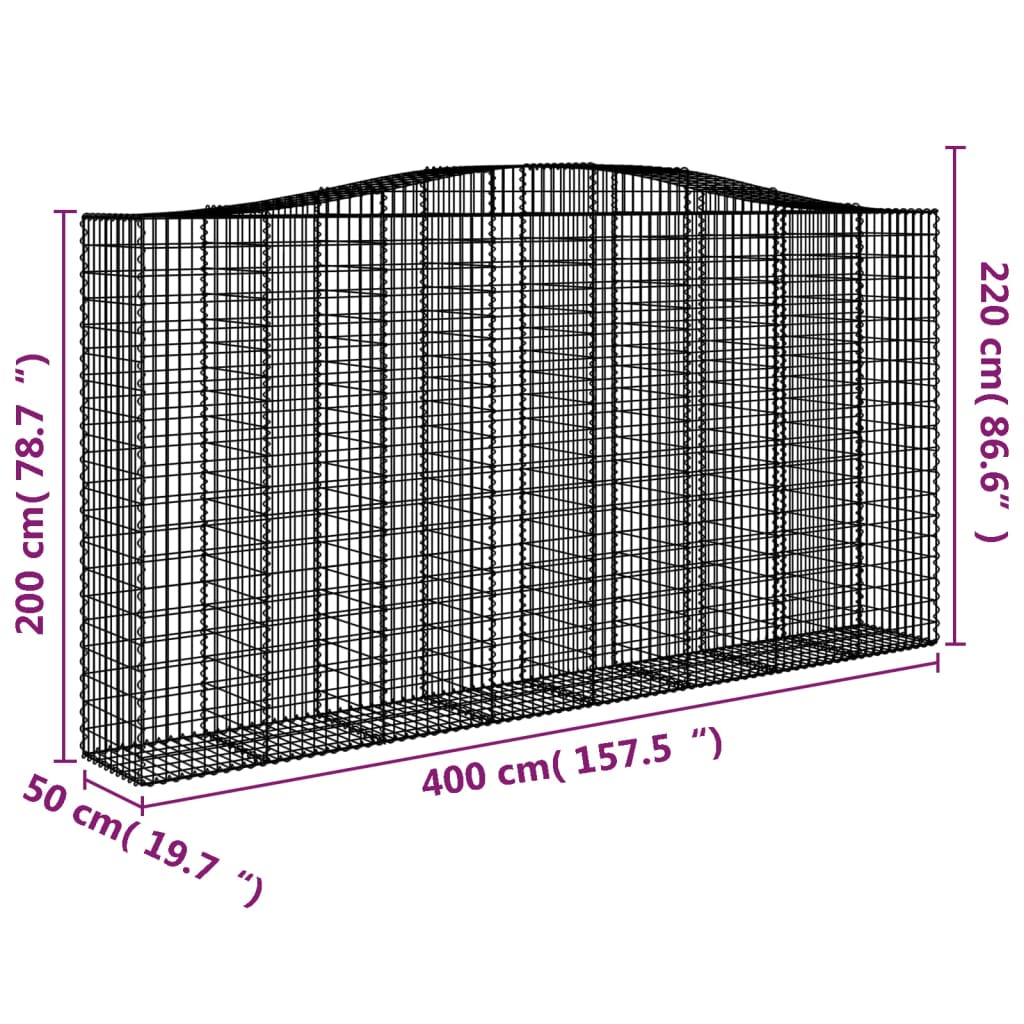 vidaXL Cesti Gabbioni ad Arco 3 pz 400x50x200/220 cm Ferro Zincato