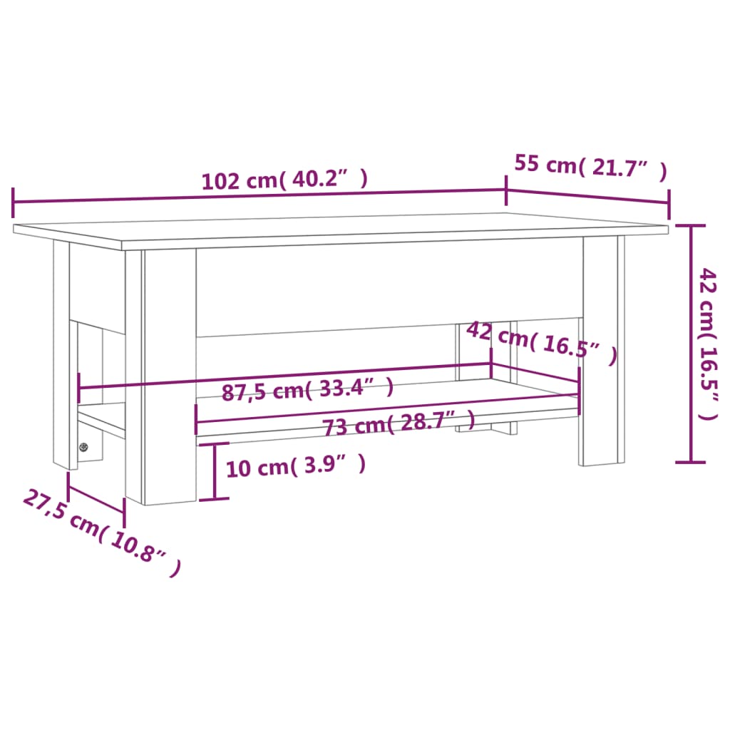 vidaXL Tavolino da Caffè Bianco Lucido 102x55x42 cm in Truciolato