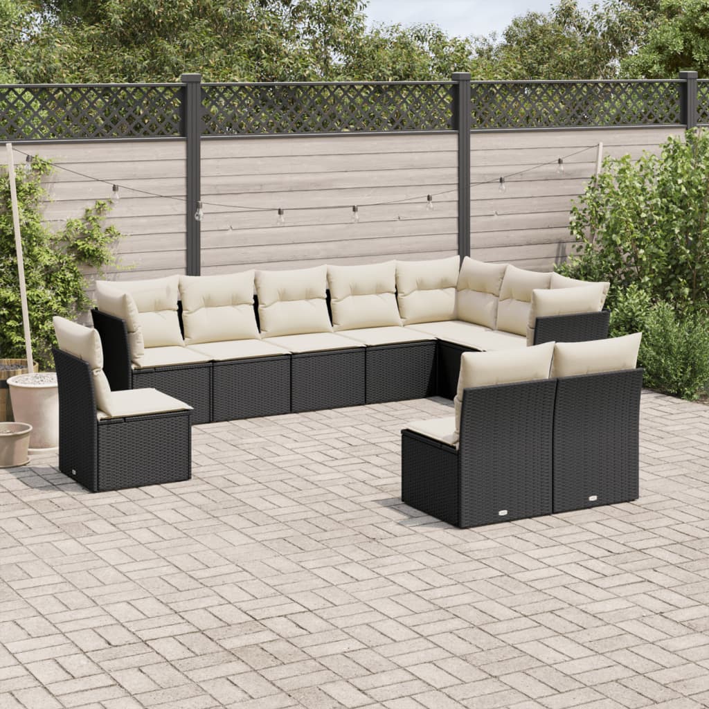 vidaXL Set Divani da Giardino 10pz con Cuscini in Polyrattan Nero