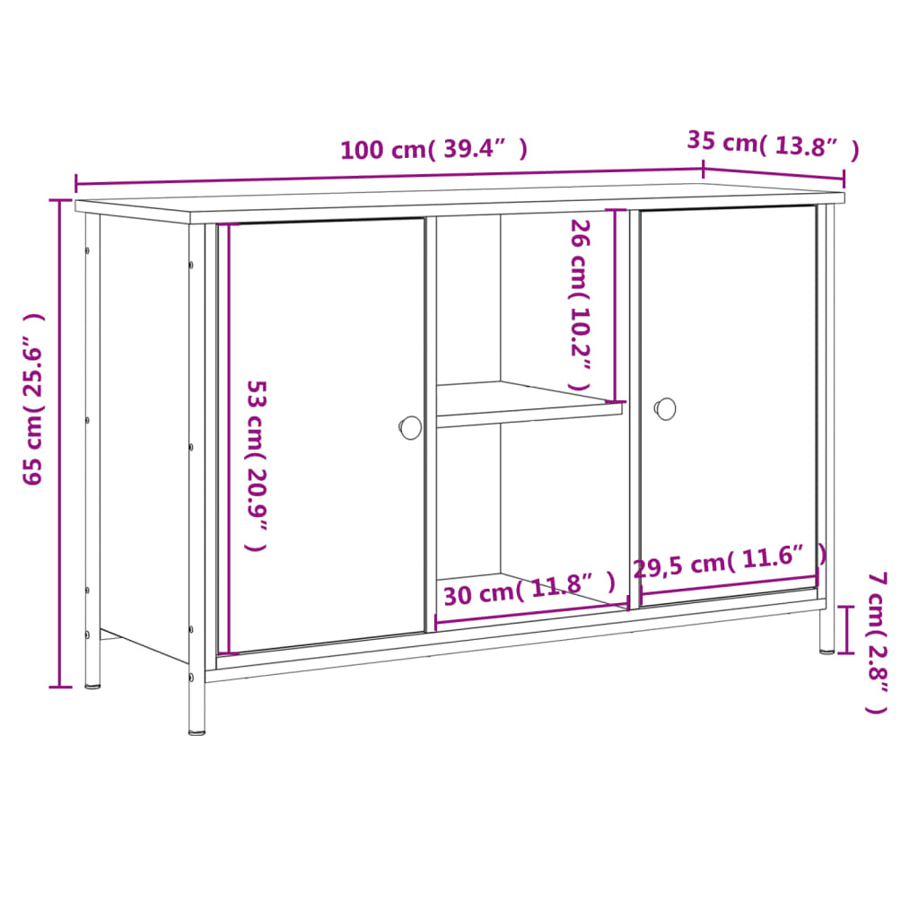 vidaXL Mobile Porta TV Rovere Sonoma 100x35x65 cm in Legno Multistrato