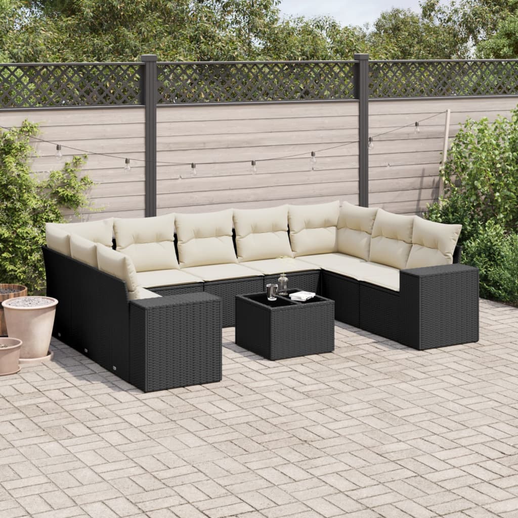 vidaXL Set Divani da Giardino 10pz con Cuscini in Polyrattan Nero