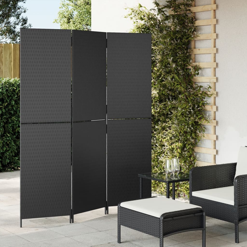 vidaXL Divisorio per Ambienti a 3 Pannelli Nero in Polyrattan