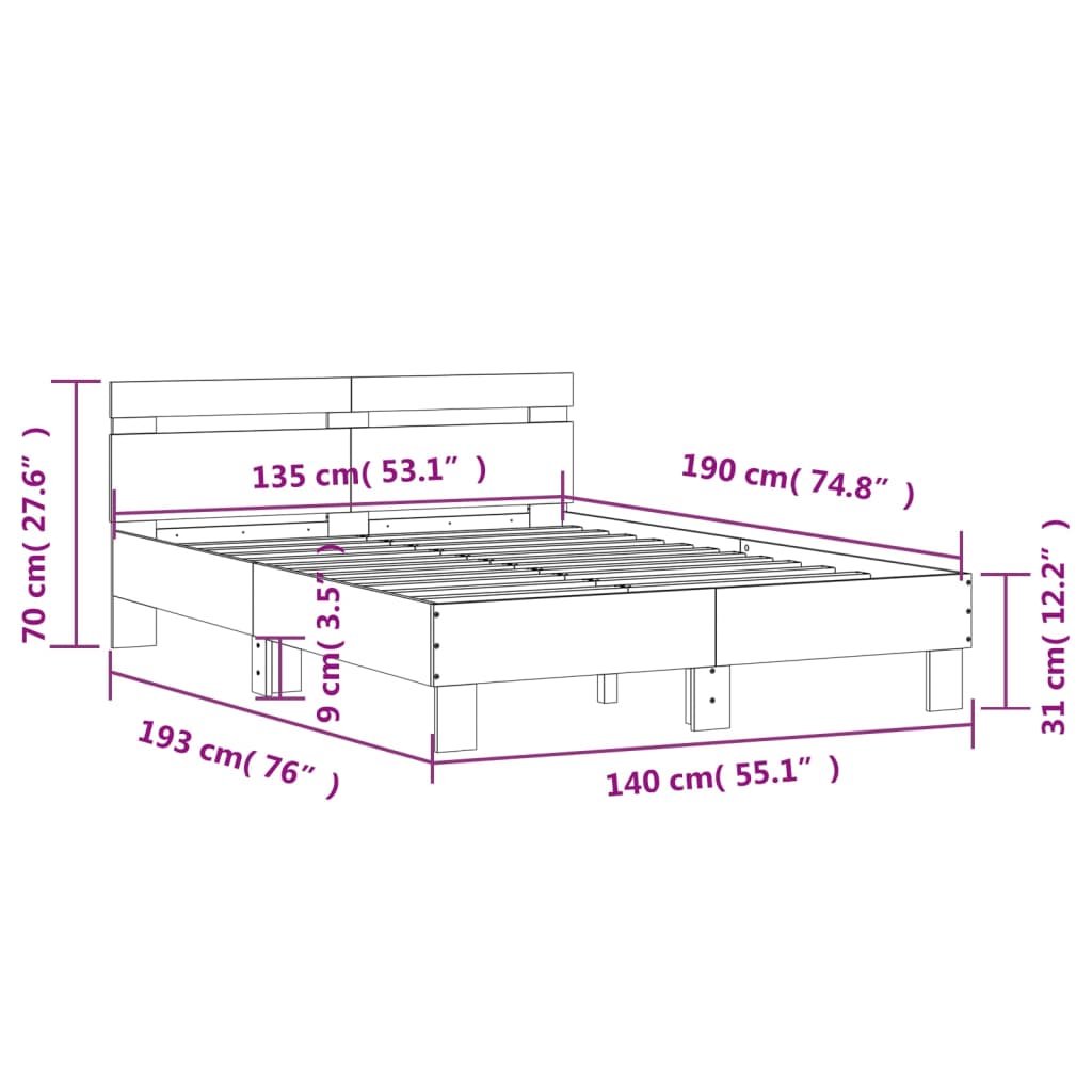 vidaXL Giroletto con Testiera Bianco 135x190 cm in Legno Multistrato