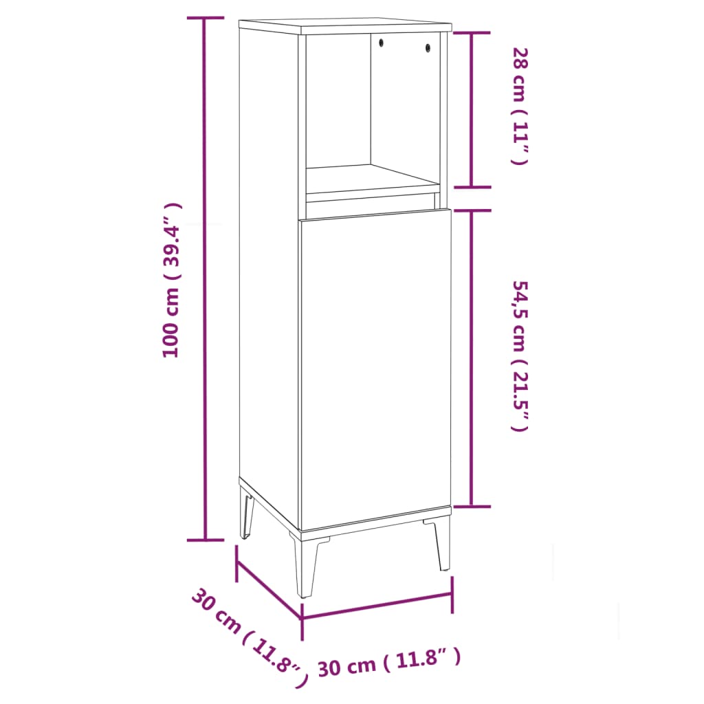 vidaXL Armadietto da Bagno Bianco 30x30x100 cm in Legno Multistrato