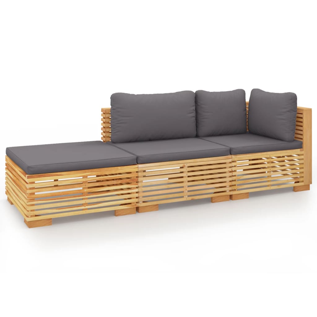 vidaXL Set Divani da Giardino 3 pz con Cuscini Legno Massello di Teak