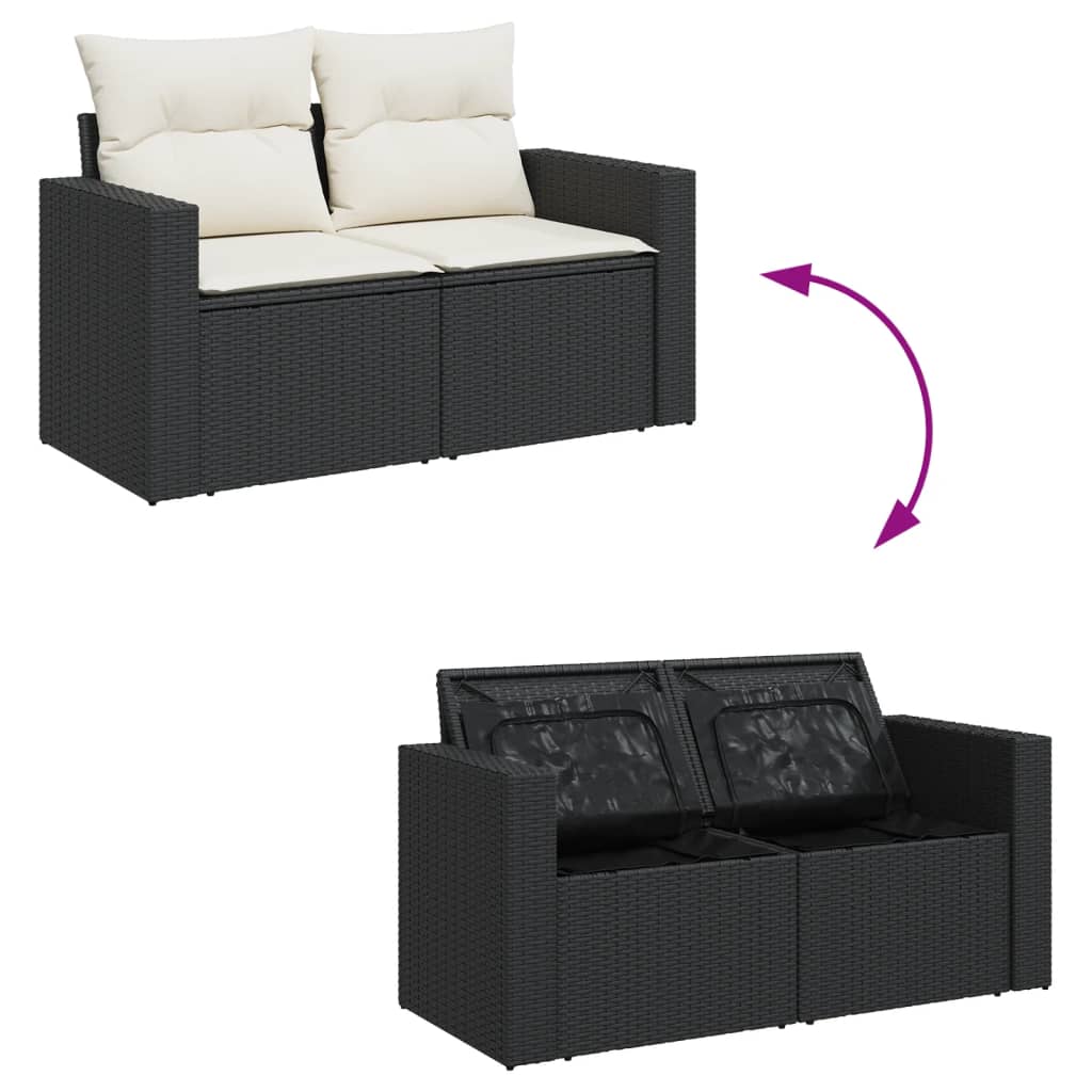 vidaXL Set Divani da Giardino 5 pz con Cuscini in Polyrattan Nero