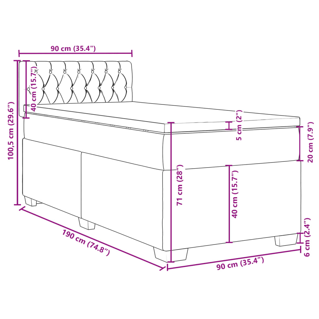 vidaXL Giroletto a Molle con Materasso Rosa 90x190 cm in Velluto