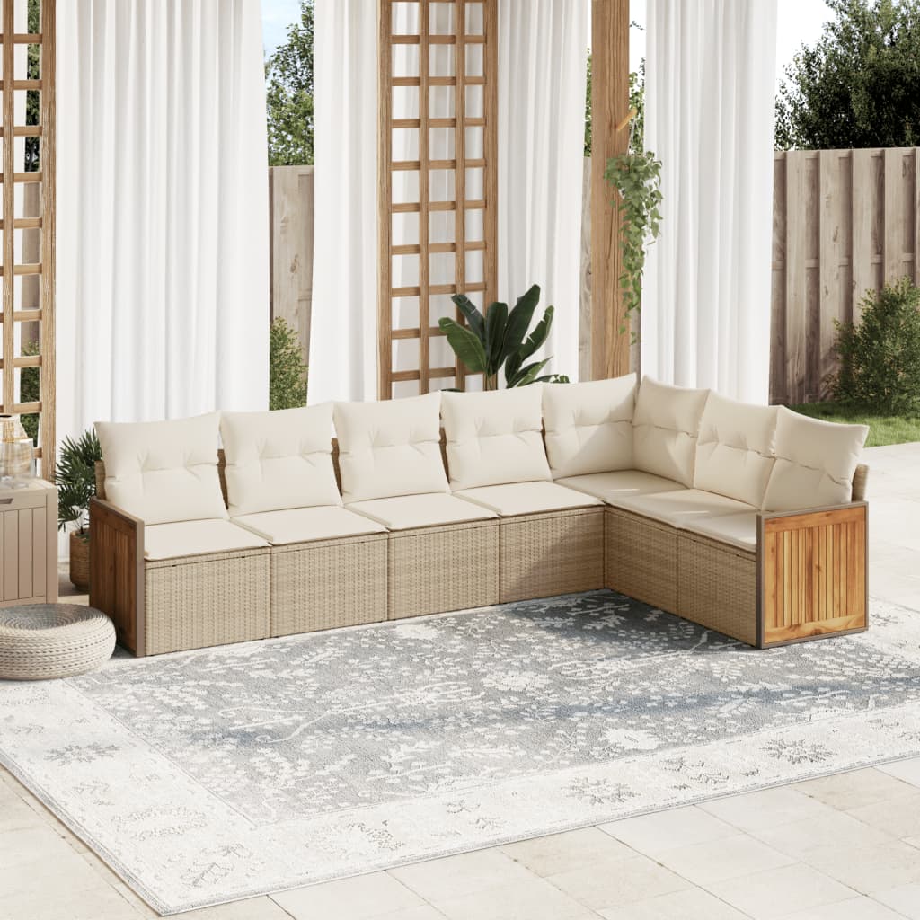 vidaXL Set Divani da Giardino 7 pz con Cuscini Beige in Polyrattan