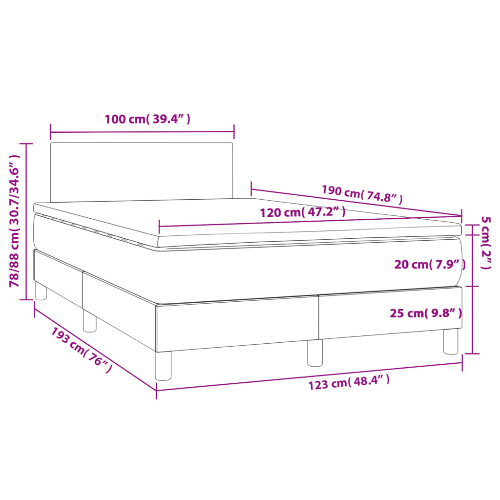 vidaXL Giroletto a Molle con Materasso Tortora 120x190 cm in Tessuto