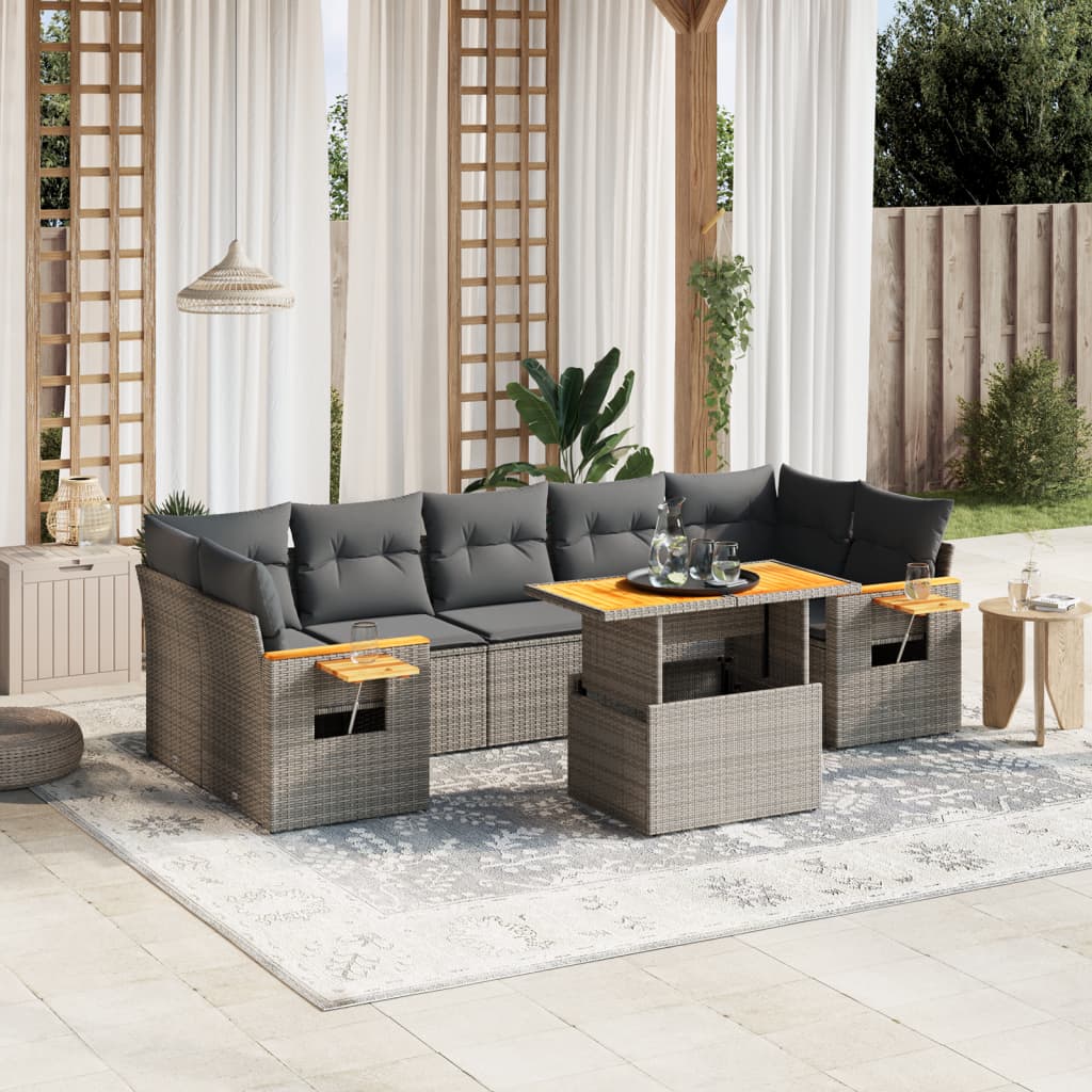 vidaXL Set Divano da Giardino 8 pz con Cuscini Grigio in Polyrattan