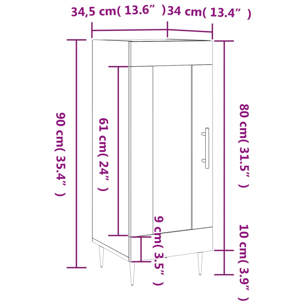 vidaXL Credenza Grigio Sonoma 34,5x34x90 cm in Legno Multistrato