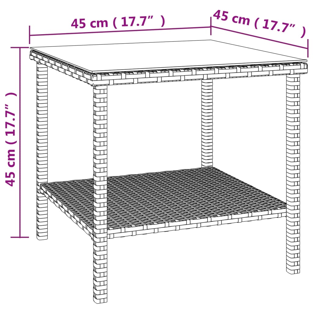 vidaXL Tavolino Marrone 45x45x45 cm Polyrattan e Vetro Temperato