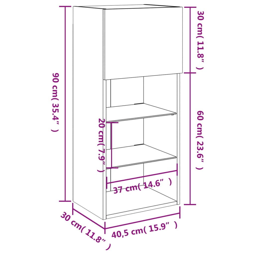 vidaXL Mobile TV con Luci LED Rovere Fumo 40,5x30x90 cm