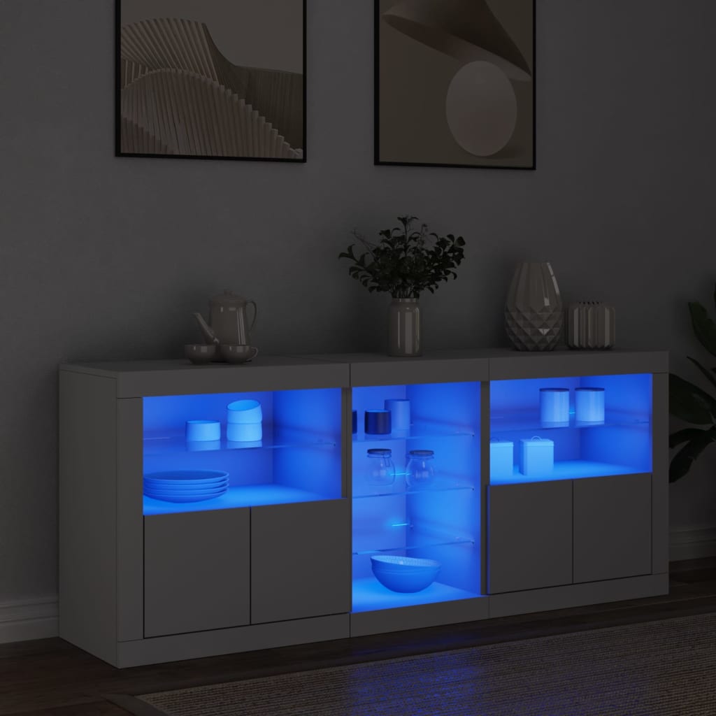 vidaXL Credenza con Luci LED Bianca 162x37x67 cm