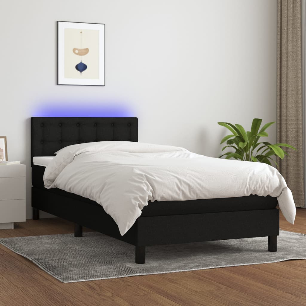 vidaXL Letto a Molle con Materasso e LED Nero 90x190 cm in Tessuto