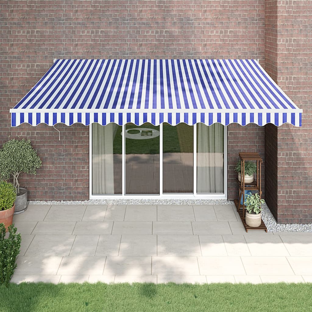 vidaXL Tenda da Sole Retrattile Blu e Bianca 4x3 m Tessuto e Alluminio