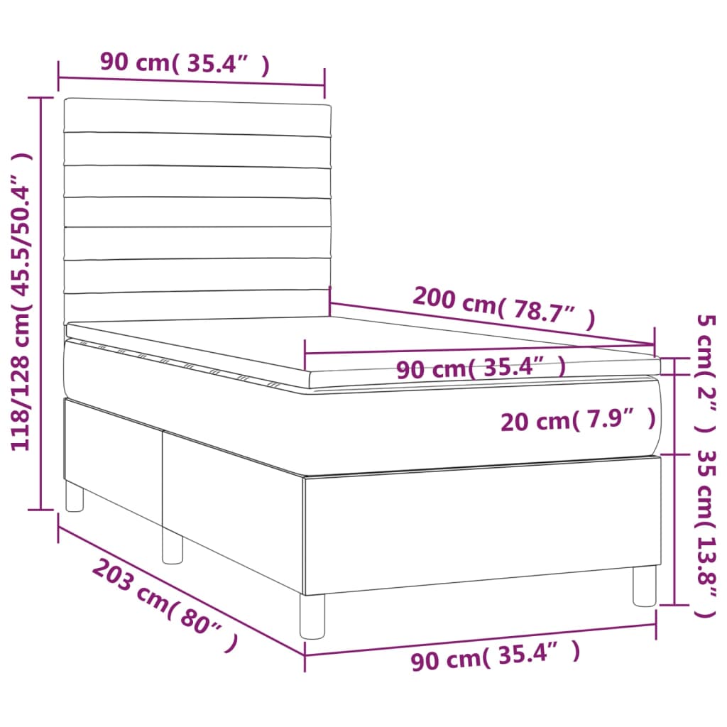 vidaXL Letto a Molle con Materasso e LED Crema 90x200 cm in Tessuto