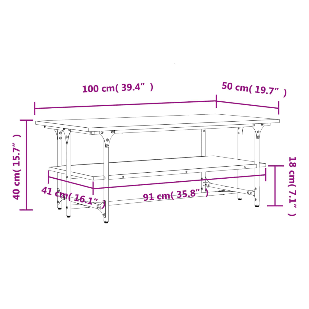 vidaXL Tavolino da Salotto Rovere Sonoma 100x50x40cm Legno Multistrato