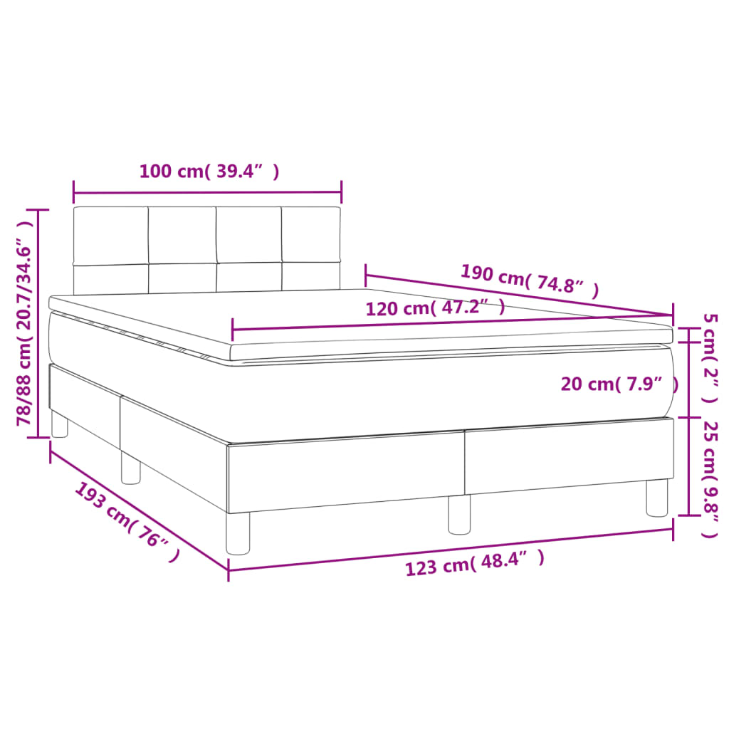 vidaXL Letto a Molle con Materasso e LED Tortora 120x190 cm in Tessuto