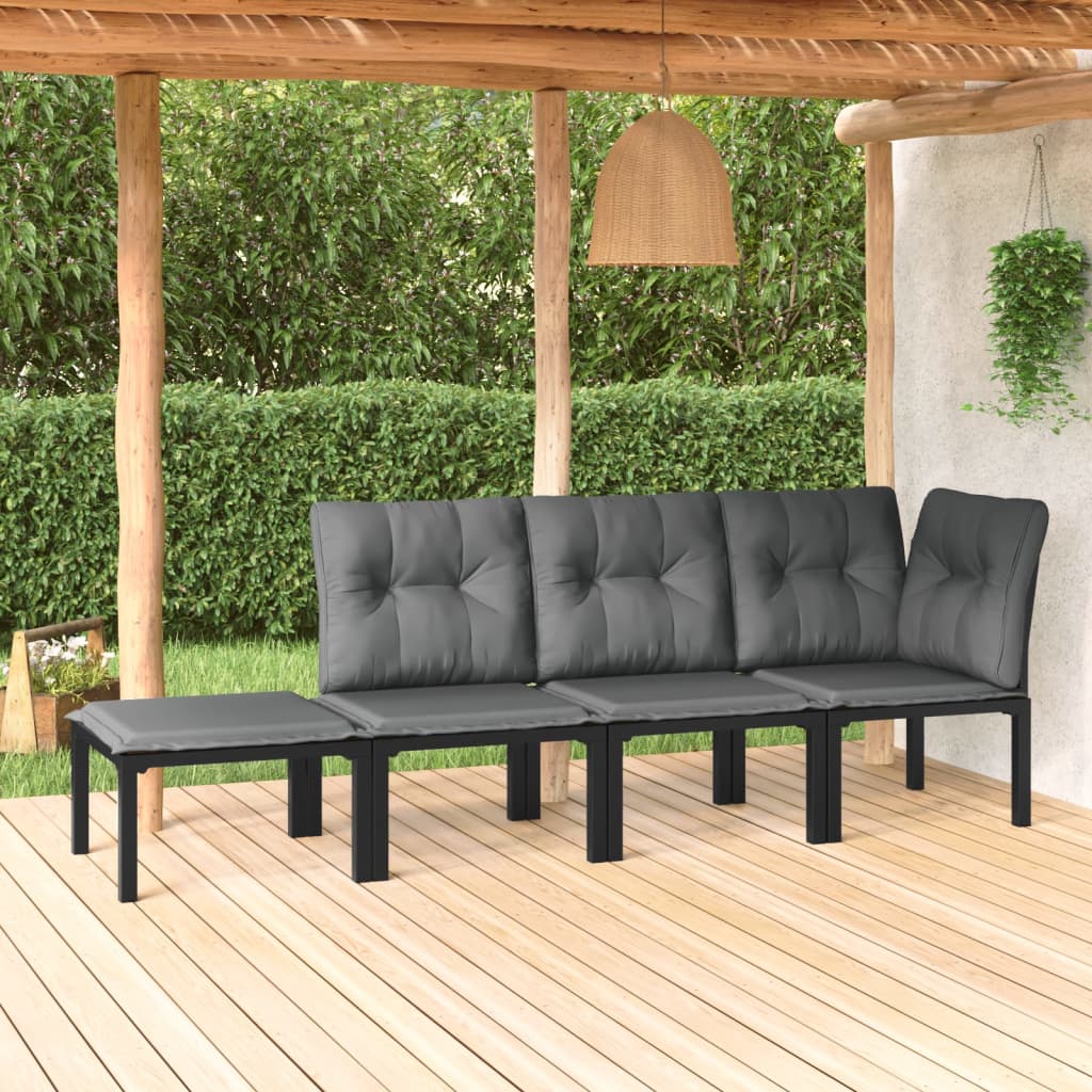 vidaXL Set Salotto da Giardino 4 pz Nero e Grigio in Polyrattan