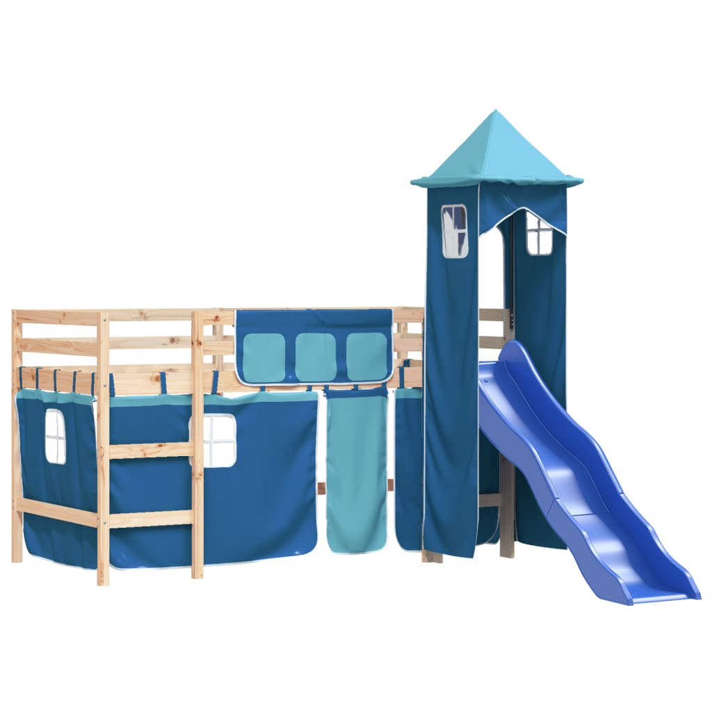 vidaXL Letto a Soppalco con Torre Bambini Blu 90x190cm Massello Pino