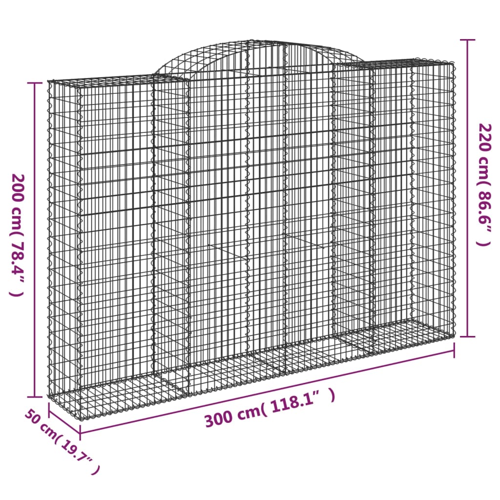 vidaXL Cesti Gabbioni ad Arco 9 pz 300x50x200/220 cm Ferro Zincato