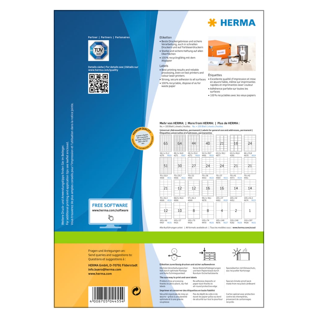 HERMA Etichette Permanenti PREMIUM A4 70x25,4 mm 100 Fogli