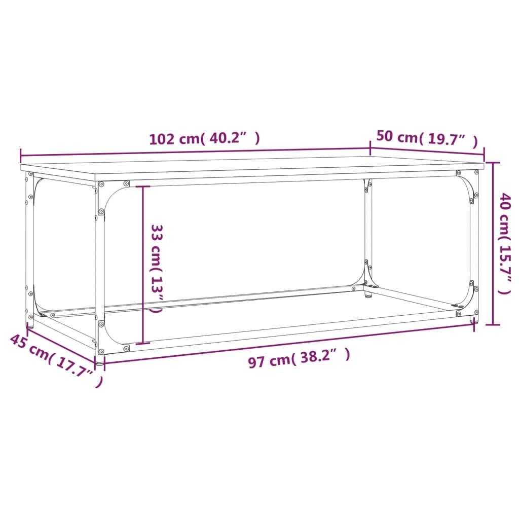 vidaXL Tavolino Rovere Sonoma 102x50x40 cm Legno Multistrato e Ferro